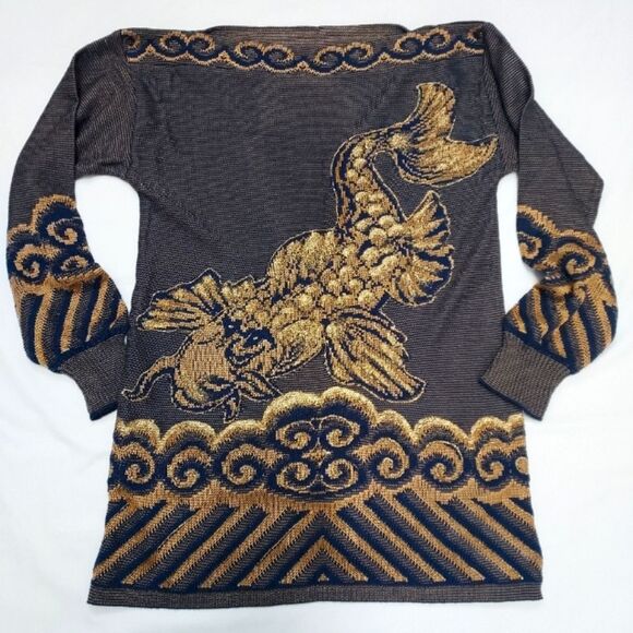 Vintage 80s Chelsea Collection Rayon Blend Knit Fish Sweater S - Picture 1 of 12
